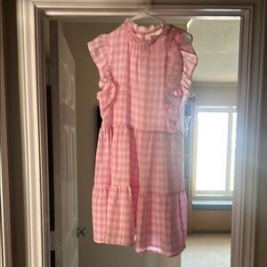 Entro Pink and White Fitted Sundress with Flutter Sleeves